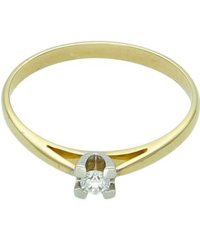 Złoty pierścionek zaręczynowy 585 z brylantem 0,10 ct, rozmiar 17.jpg